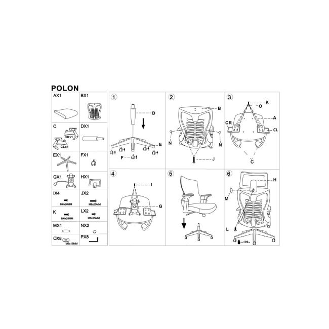 Scaun birou egonomic hm polon, mesh, mecanism inclinare, baza polipropilena, suport lombar, tetiera, 100 kg, negru drm10324