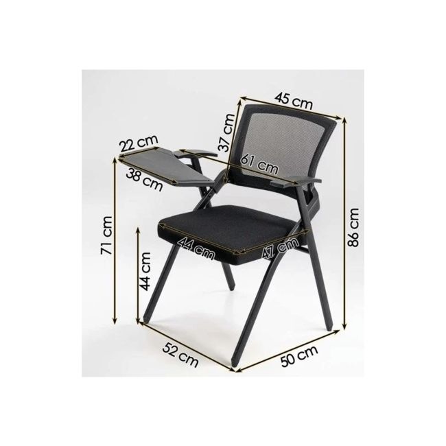 Scaun vizitator hrc 603, cu masuta rabatabila, pliabil, ergonomic, mesh, cadru metalic, 120 kg, negru drm10341
