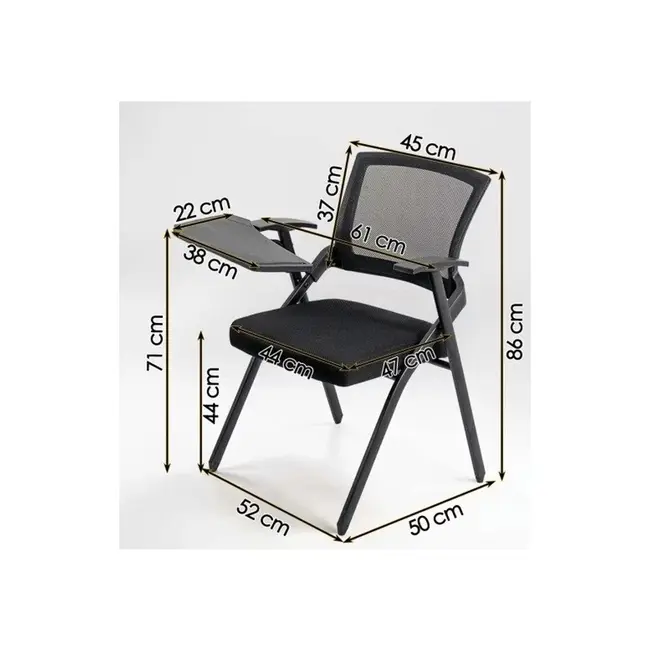 Scaun vizitator hrc 603, cu masuta rabatabila, pliabil, ergonomic, mesh, cadru metalic, 120 kg, negru drm10341