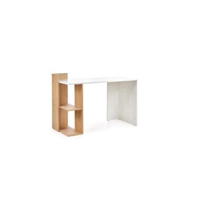 Set birou copii hm fino, pal melaminat, rafturi, stejar auriu/alb cu scaun hm andy roz, mesh, 102 kg si dulapior rulant hm simon 2, cu roti, front mdf, alb drm10332
