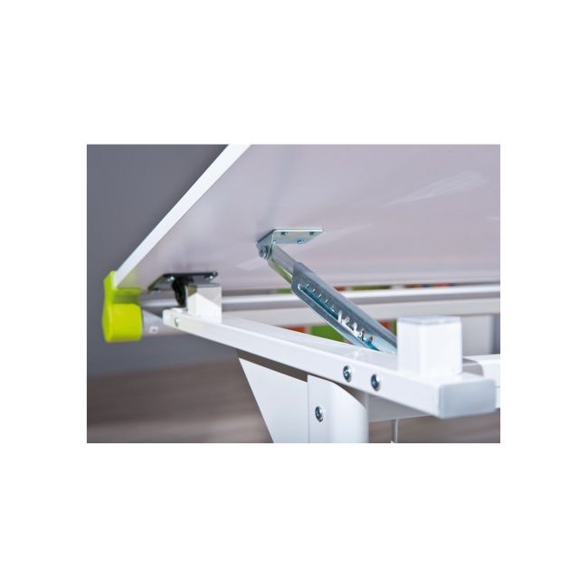 Set birou ergonomic hm collorido inaltime reglabila, unghi inclinare ajustabil, cu scaun hm dingo verde, mesh, 80 kg si dulapior rulant hm simon 2, cu roti, front mdf, alb drm10327