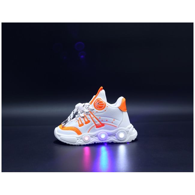 Adidasi albi cu portocaliu cu luminite - baseball mbo-896-1-c