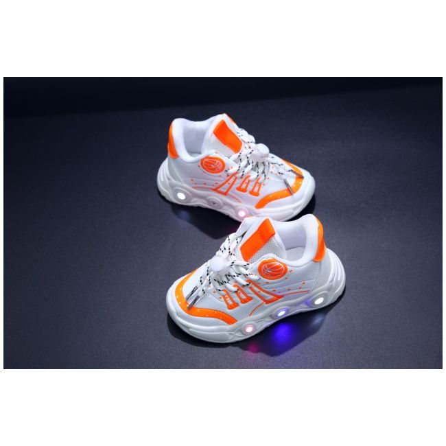 Adidasi albi cu portocaliu cu luminite - baseball mbo-896-1-c