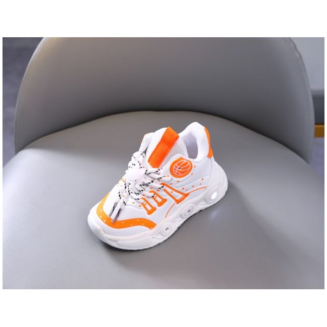 Adidasi albi cu portocaliu cu luminite - baseball mbo-896-1-c
