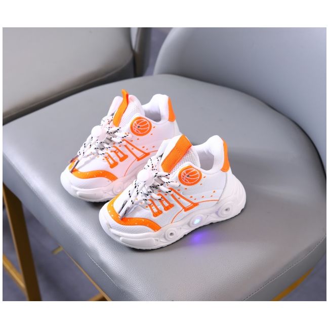 Adidasi albi cu portocaliu cu luminite - baseball mbo-896-1-c