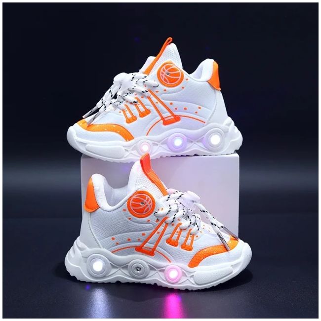 Adidasi albi cu portocaliu cu luminite - baseball mbo-896-1-c