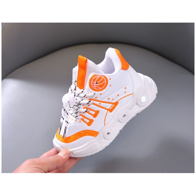 Adidasi albi cu portocaliu cu luminite - baseball mbo-896-1-c