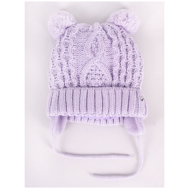 Căciulă de iarnă pentru fetite cu două pompoane, violet, legată czz-0418g