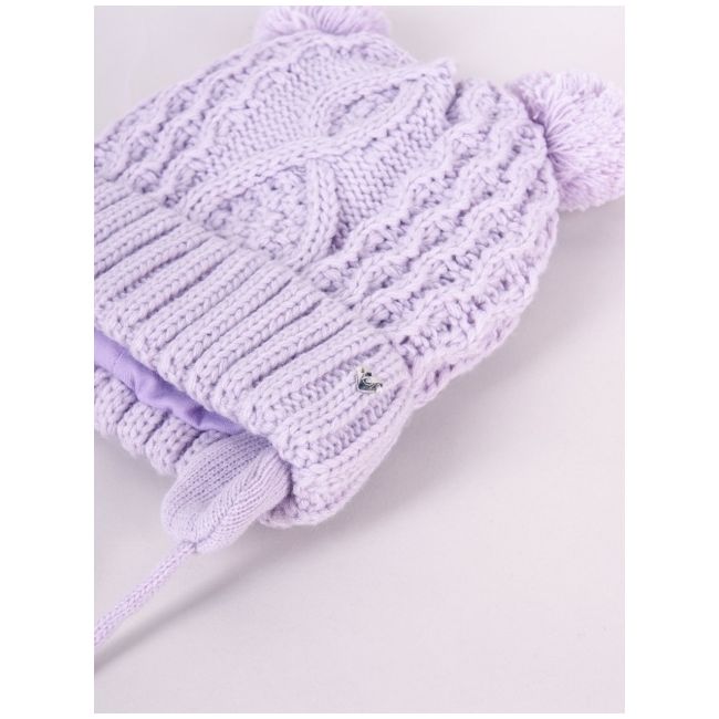 Căciulă de iarnă pentru fetite cu două pompoane, violet, legată czz-0418g