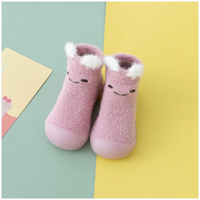 Mocasini roz cu talpa antiderapanta - happy face addw1044-mos4