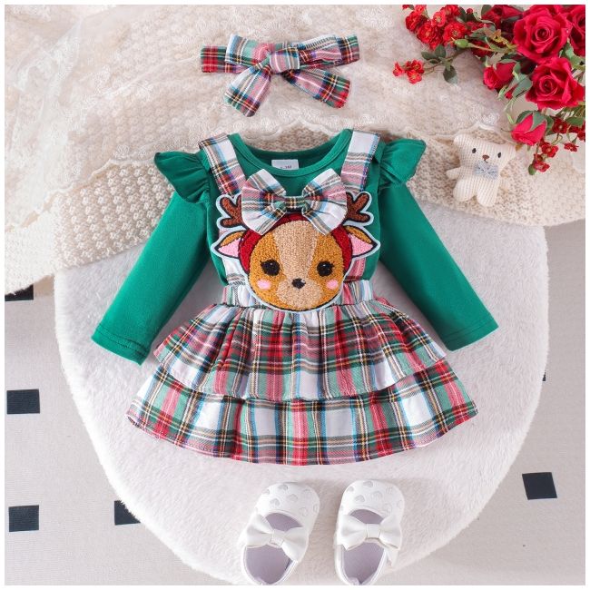 Sarafan cu body verde cu maneca lunga - baby reindeer md1072-r2