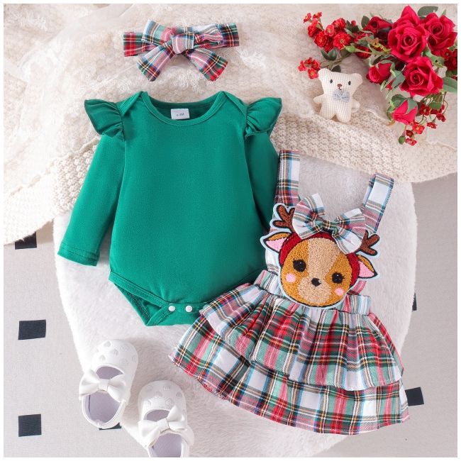Sarafan cu body verde cu maneca lunga - baby reindeer md1072-r2
