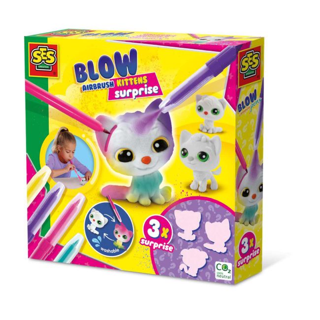 Set de carioci cu aerograf si 3 pisici surpriza sa14334