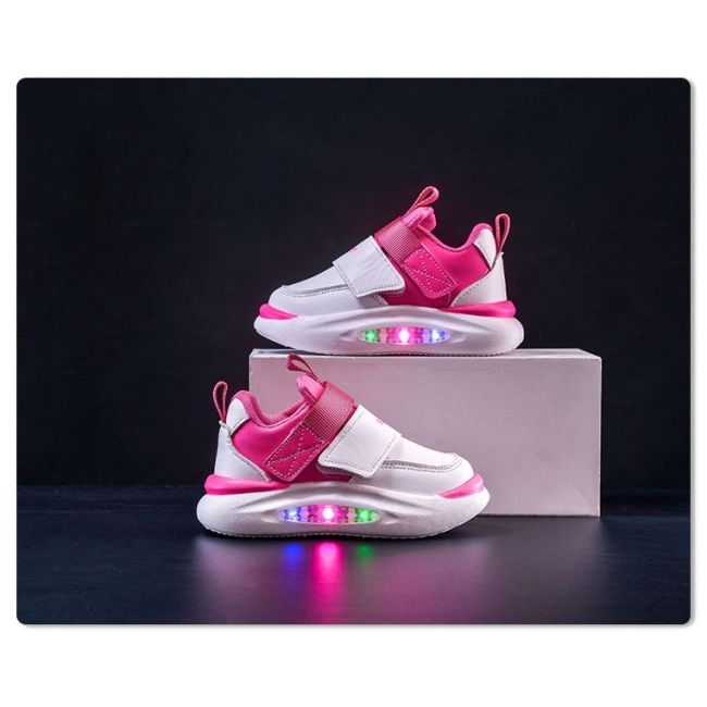 Adidasi albi cu roz ciclamen cu luminite md688-3-c