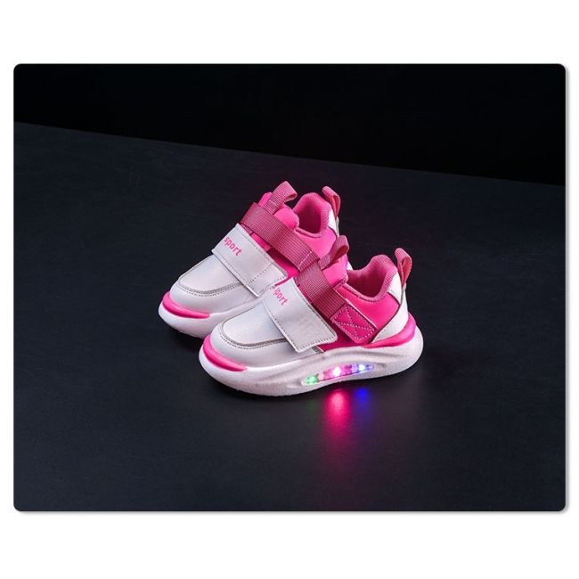Adidasi albi cu roz ciclamen cu luminite md688-3-c