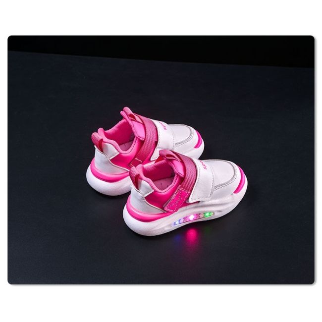 Adidasi albi cu roz ciclamen cu luminite md688-3-c