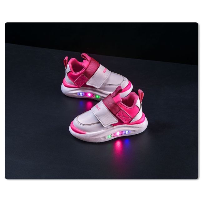 Adidasi albi cu roz ciclamen cu luminite md688-3-c