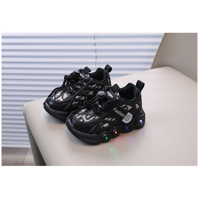 Adidasi negri cu imprimeu alb cu luminite mdg-58-4-c
