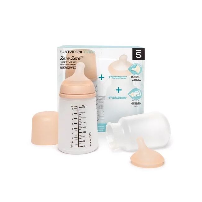 Set biberon anticolici 270 ml + tetină cu debit mediu + săculeț silicon Zero Zero Suavinex JEM8426420067416