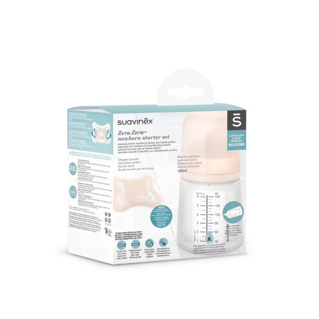 Set de start biberon anticolici 180 ml variabil + Suzetă -2-2 luni Zero Zero Suavinex JEM8426420079235