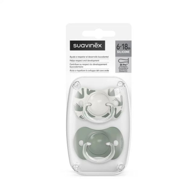Suzetă fiziologică SX Pro din silicon, 2 buc 6-18 luni măslinie A walk in the park JEM8426420083140