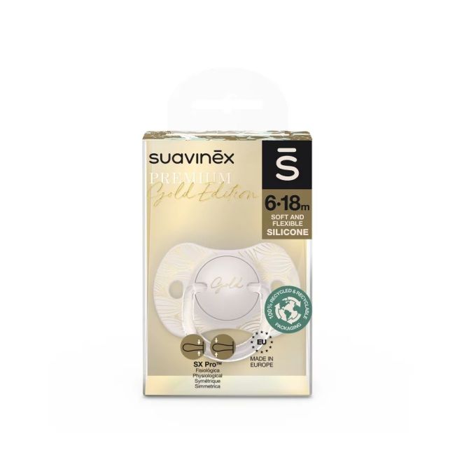 Suzetă fiziologică SX Pro din silicon 6-18 luni Gri Gold Premium JEM8426420080064