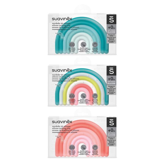 Inel de dentiție din silicon Curcubeu, albastru, Suavinex JEM8426420079501