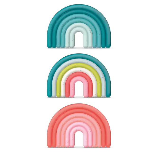 Inel de dentiție din silicon Curcubeu, roz, Suavinex JEM8426420079495