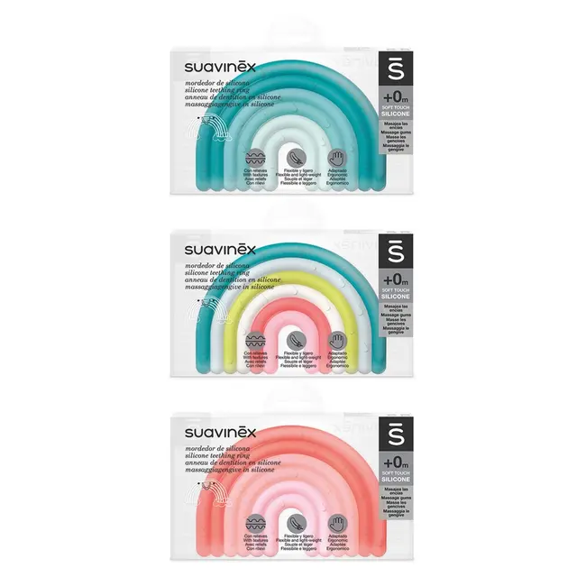 Inel de dentiție din silicon Curcubeu, roz, Suavinex JEM8426420079495