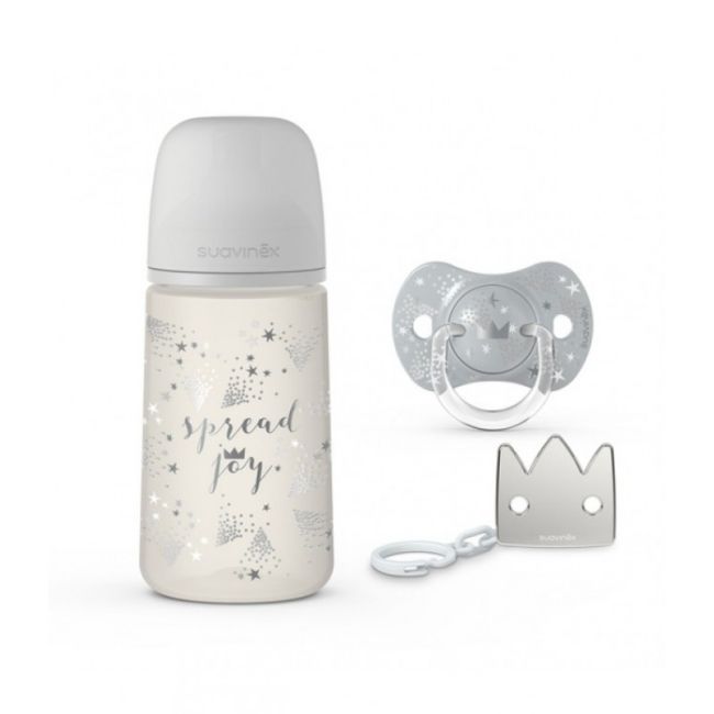Set Cadou Biberon 270ml + Suzetă 0-6m + Clema Silver Premium, Spread Joy, Suavinex JEM8426420077071