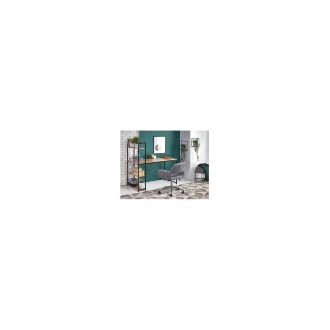 Set birou cu rafturi hm narvik b1, cadru metalic, pal melaminat, 120x64x120 cm, stejar sonoma/negru si scaun stofa tip catifea sl q020, inaltime reglabila, cadru cromat, 90 kg, gri drm10357
