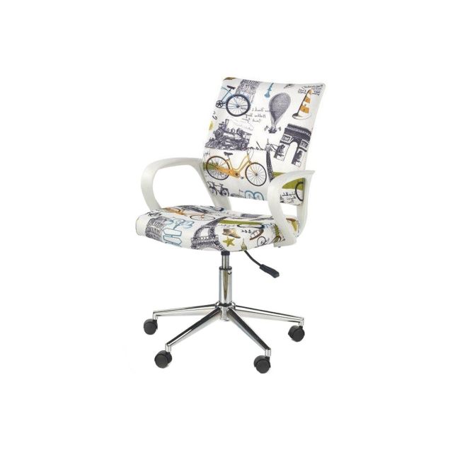 Set birou cu spatii depozitare hm grosso, rafturi, sertar, pal melaminat, 149x50x105 cm, stejar auriu/alb si scaun copii hm ibis paris, ergonomic, cadru cromat, stofa, 100 kg, multicolor drm10352