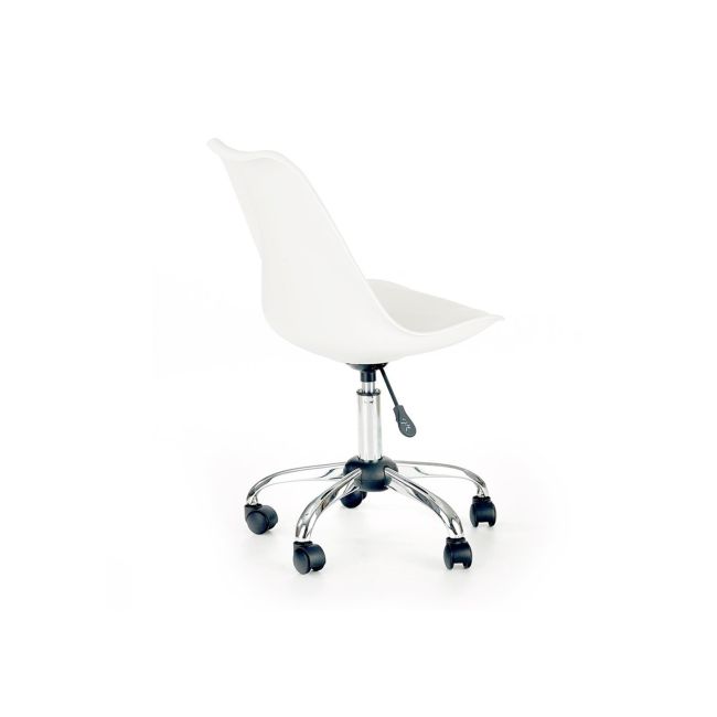 Set birou hm conti, rafturi, sertar, pal melaminat, 122x57x90 cm, stejar/gri si scaun pentru copii hm coco, piele ecologica, inaltime reglabila, 80 kg, alb drm10346