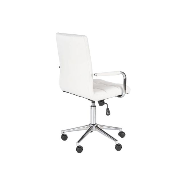 Set birou hm fino, 2 rafturi, pal melaminat, 122x57x85 cm, stejar auriu si scaun copii hm gonzo 2, ergonomic, tapitat cu piele ecologica, cu brate, 90 kg, alb drm10350