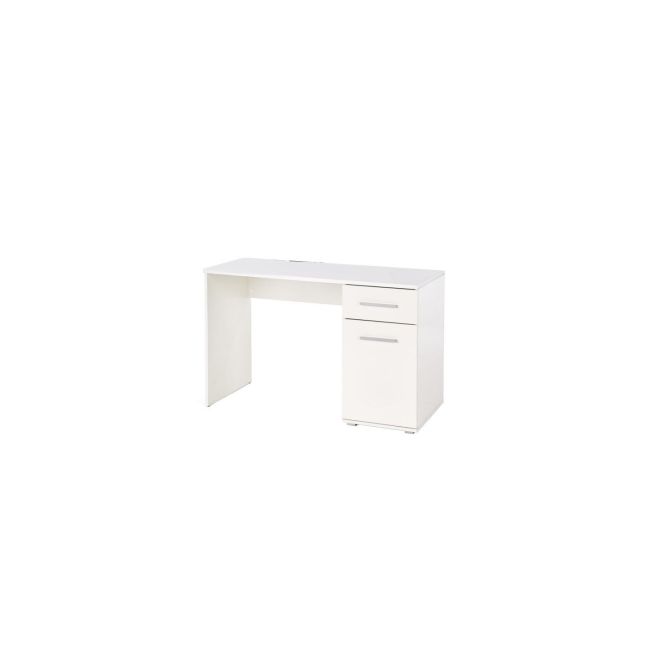 Set birou hm lima b1, cu usa si sertar, pal melaminat, 120x55x75 cm, alb si scaun copii hm matrix, ergonomic, stofa/piele ecologica, 100 kg, negru/turcoaz drm10355