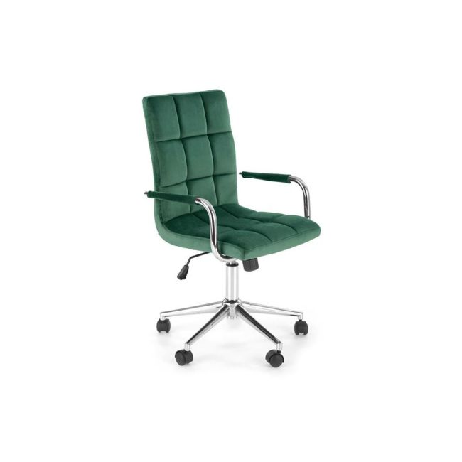 Set birou hm lima b1, cu usa si sertar, pal melaminat, 120x55x75 cm, stejar sonoma si scaun hm gonzo 4, stofa tip catifea, mecanism de balans, cadru cromat, 90 kg, verde drm10353