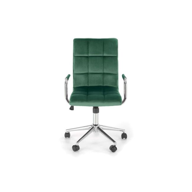 Set birou hm lima b1, cu usa si sertar, pal melaminat, 120x55x75 cm, stejar sonoma si scaun hm gonzo 4, stofa tip catifea, mecanism de balans, cadru cromat, 90 kg, verde drm10353