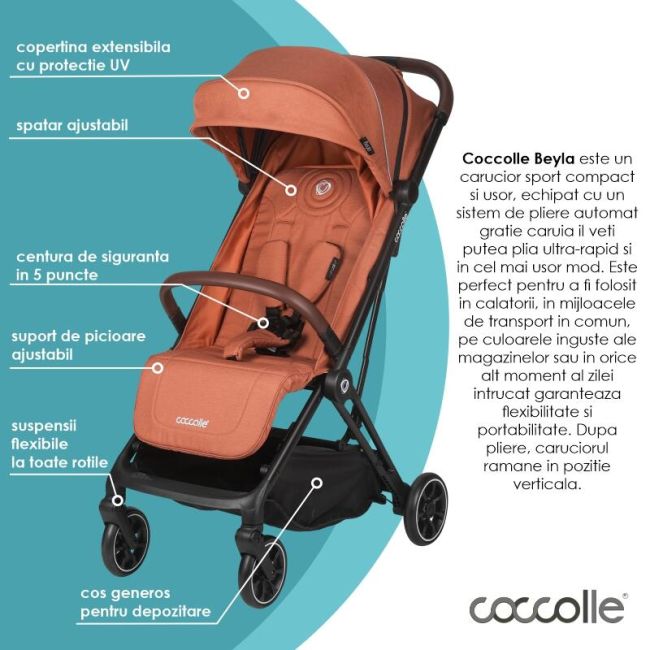 Carucior sport cu pliere automata coccolle beyla coral smb323031642