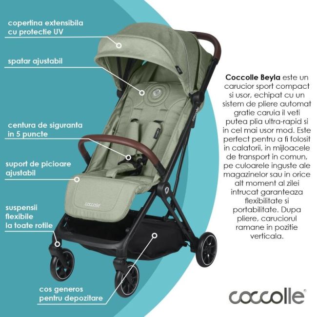 Carucior sport cu pliere automata coccolle beyla greenstone smb323031671