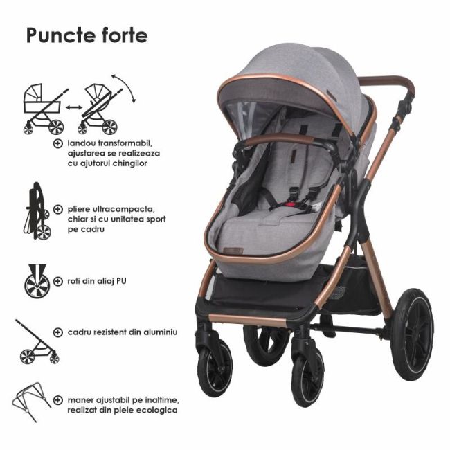Carucior transformabil 3in1 coccolle melora moonlit grey smb322061571