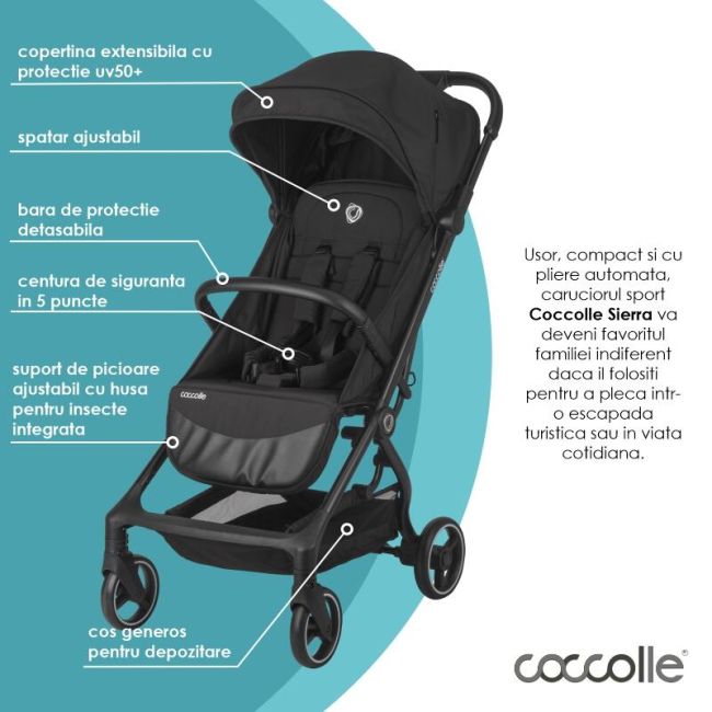 Carucior sport cu pliere automata coccolle sierra diamond black smb324032160