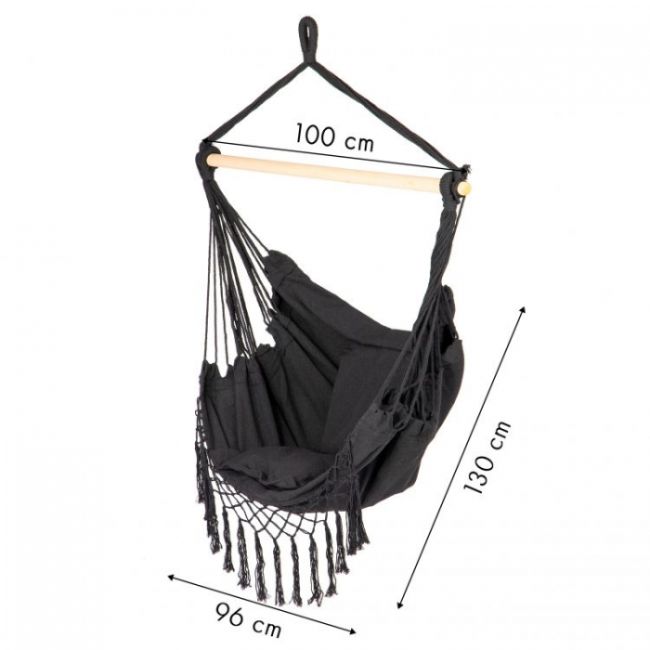 Leagan suspendat pentru interior/exterior, cu spatar si 2 perne, cuib de barza, negru, gw-918 edeedigw-918black