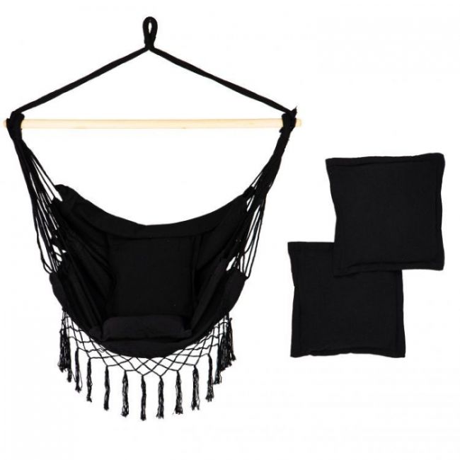 Leagan suspendat pentru interior/exterior, cu spatar si 2 perne, cuib de barza, negru, gw-918 edeedigw-918black