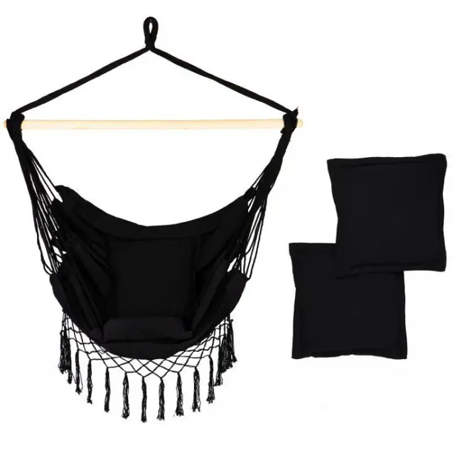 Leagan suspendat pentru interior/exterior, cu spatar si 2 perne, cuib de barza, negru, gw-918 edeedigw-918black
