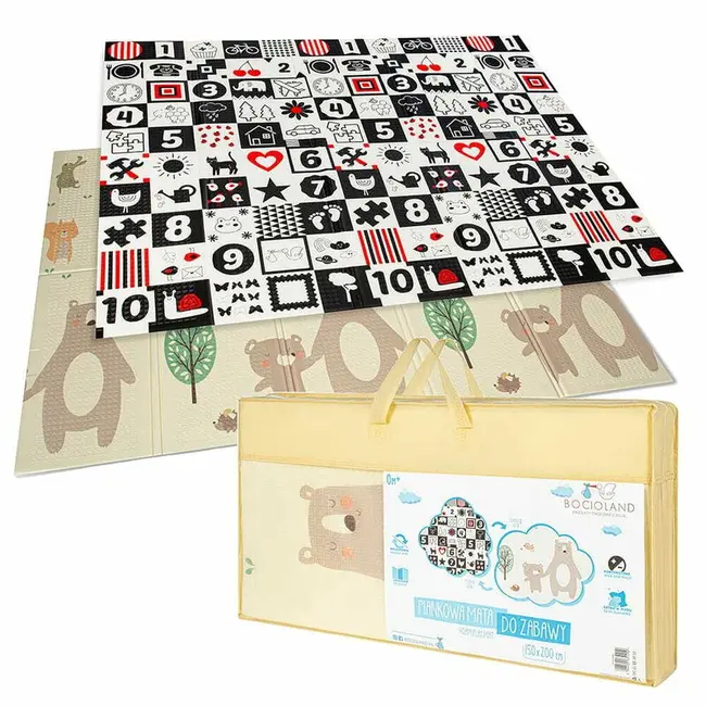 Covoras de joaca, Bocioland, Little Bear, Pliabil, Protectie impotriva loviturilor, Dimensiune mare, 200 x 150 cm, Cu Imprimeu pe ambele parti, Potrivit pentru utlizare atat in interior, cat si in exterior BYNBL124