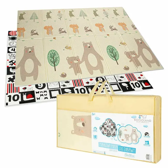 Covoras de joaca, Bocioland, Little Bear, Pliabil, Protectie impotriva loviturilor, Dimensiune mare, 200 x 150 cm, Cu Imprimeu pe ambele parti, Potrivit pentru utlizare atat in interior, cat si in exterior BYNBL124