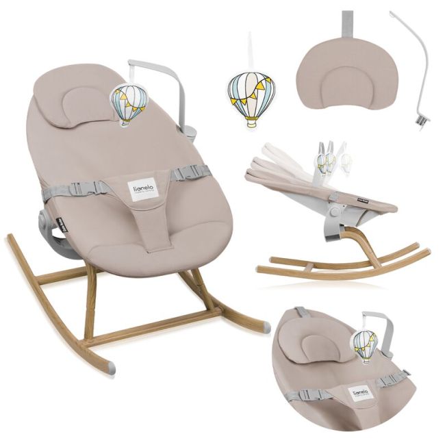 Balansoar, Lionelo, Dalia, 4 in 1, Inaltime reglabila in 2 pozitii, Cu husa detasabila, Cu bara de jucarii, Pana la 9 kg, Bej BYNLO-DALIA_ROCKER_BEIGE_SAND