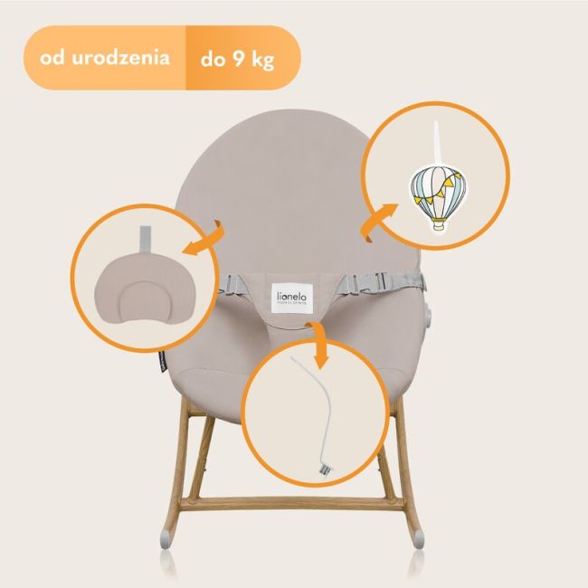Balansoar, Lionelo, Dalia, 4 in 1, Inaltime reglabila in 2 pozitii, Cu husa detasabila, Cu bara de jucarii, Pana la 9 kg, Bej BYNLO-DALIA_ROCKER_BEIGE_SAND