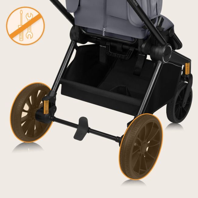 Carucior 2 in 1, Lionelo, Mika Plus, Cadru din aluminiu, Cu landou intarit si salteluta moale, Reversibil, Cu sistem de ventilatie 3D, Cu accesorii, Pana la 22 kg, Conform cu EN1888-1 EN1888-2, EN1466, Gri BYNLO-MIKA_PLUS_2IN1_GREY_STONE