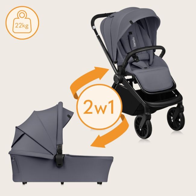 Carucior 2 in 1, Lionelo, Mika Plus, Cadru din aluminiu, Cu landou intarit si salteluta moale, Reversibil, Cu sistem de ventilatie 3D, Cu accesorii, Pana la 22 kg, Conform cu EN1888-1 EN1888-2, EN1466, Gri BYNLO-MIKA_PLUS_2IN1_GREY_STONE